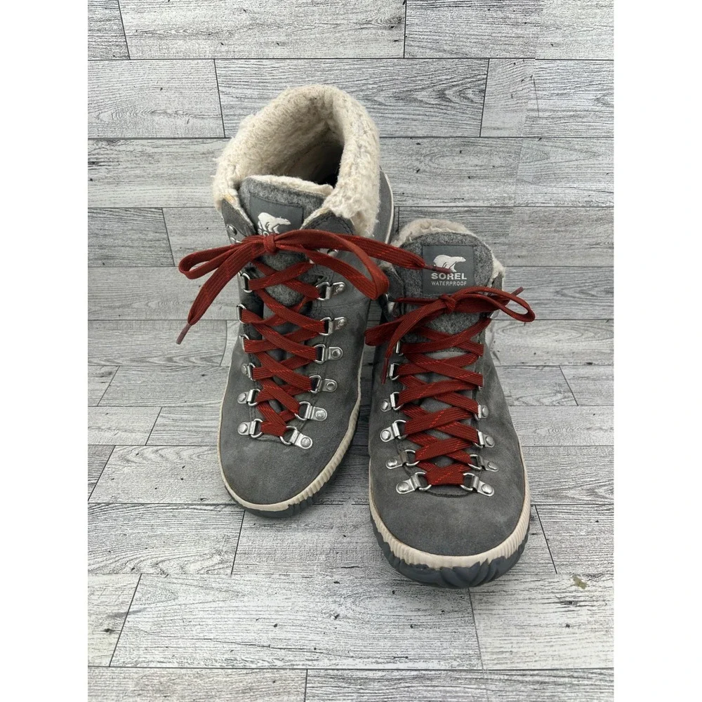 Sorel Out N About Plus Conquest Waterproof Boots Grey Suede NL3406-052 Women 9.5